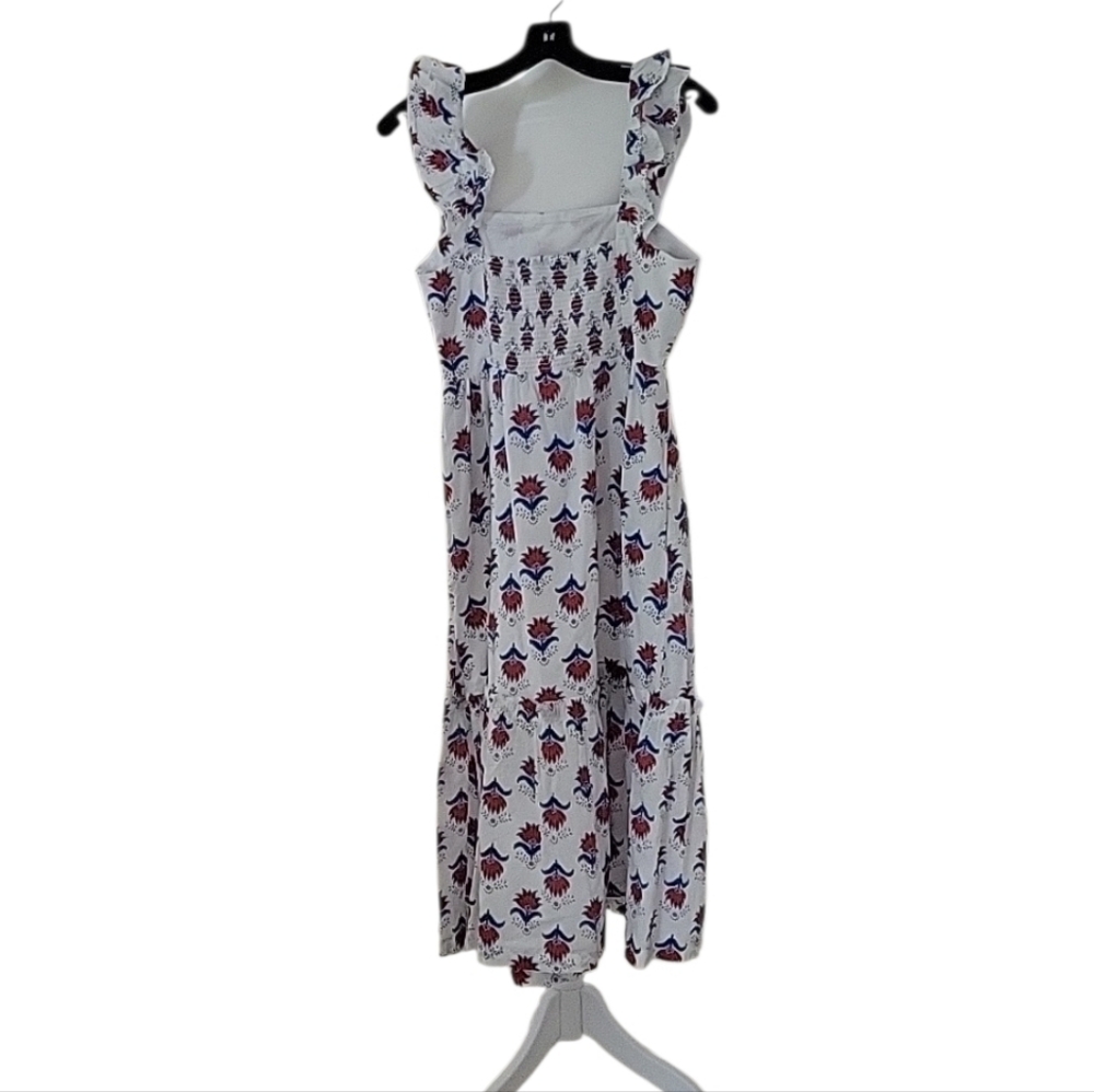 J.Crew Factory Blue White Red Coastal Grandma Floral Tiered Midi Cotton Size XS - Picture 7 of 15